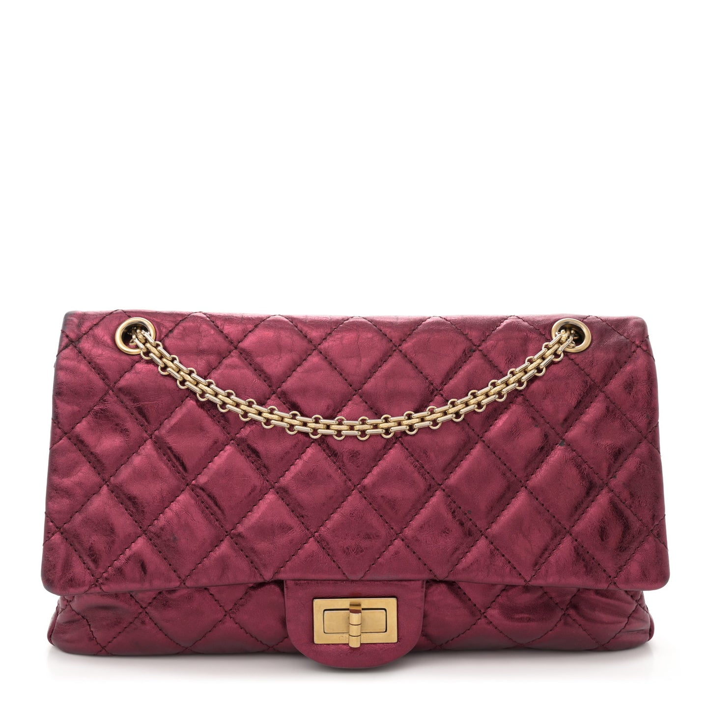 Metallic Aged Calfskin Quilted 2.55 Reissue 227 Flap Dark Red