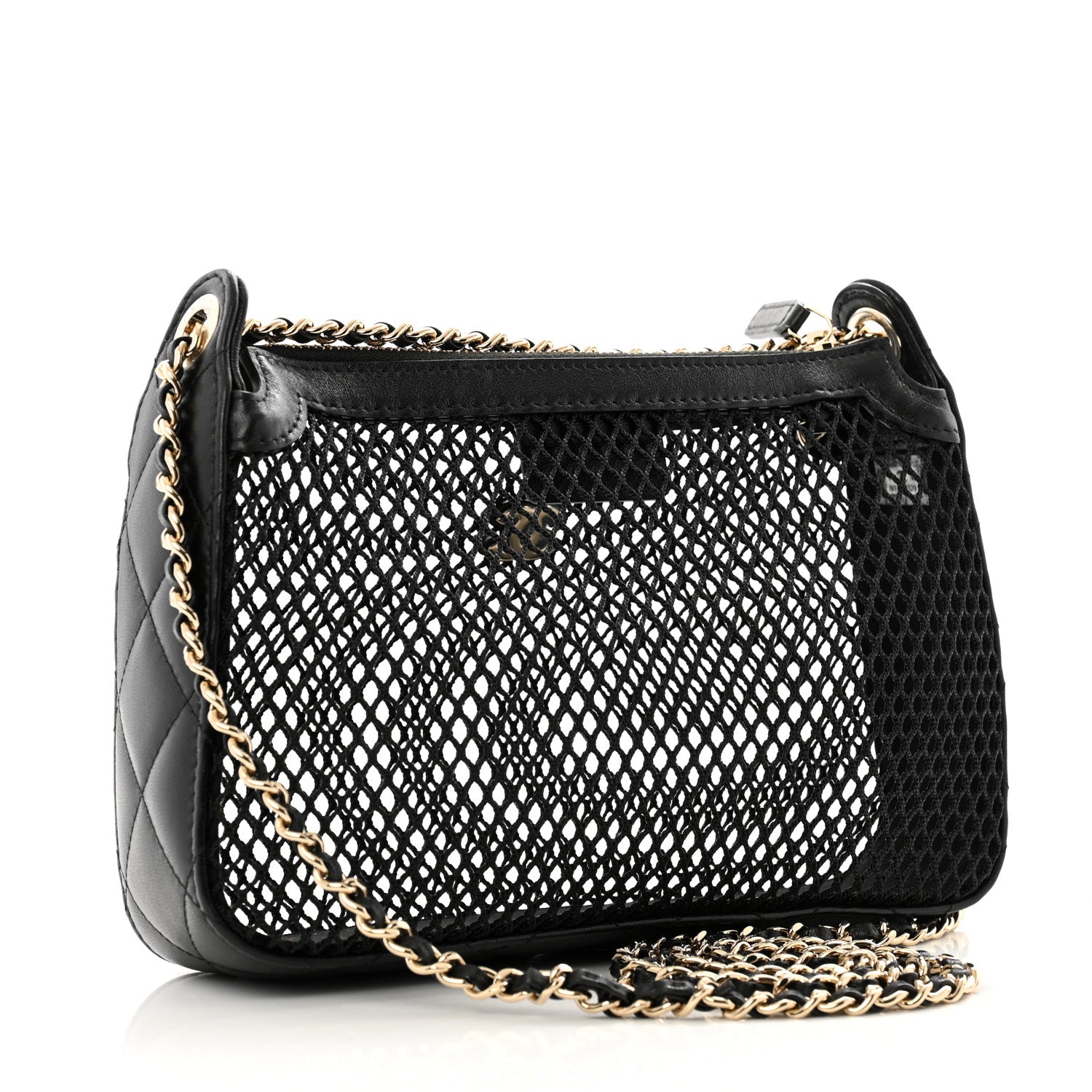 Chanel Mesh Shiny Lambskin Clutch With Chain Black 4 of 13