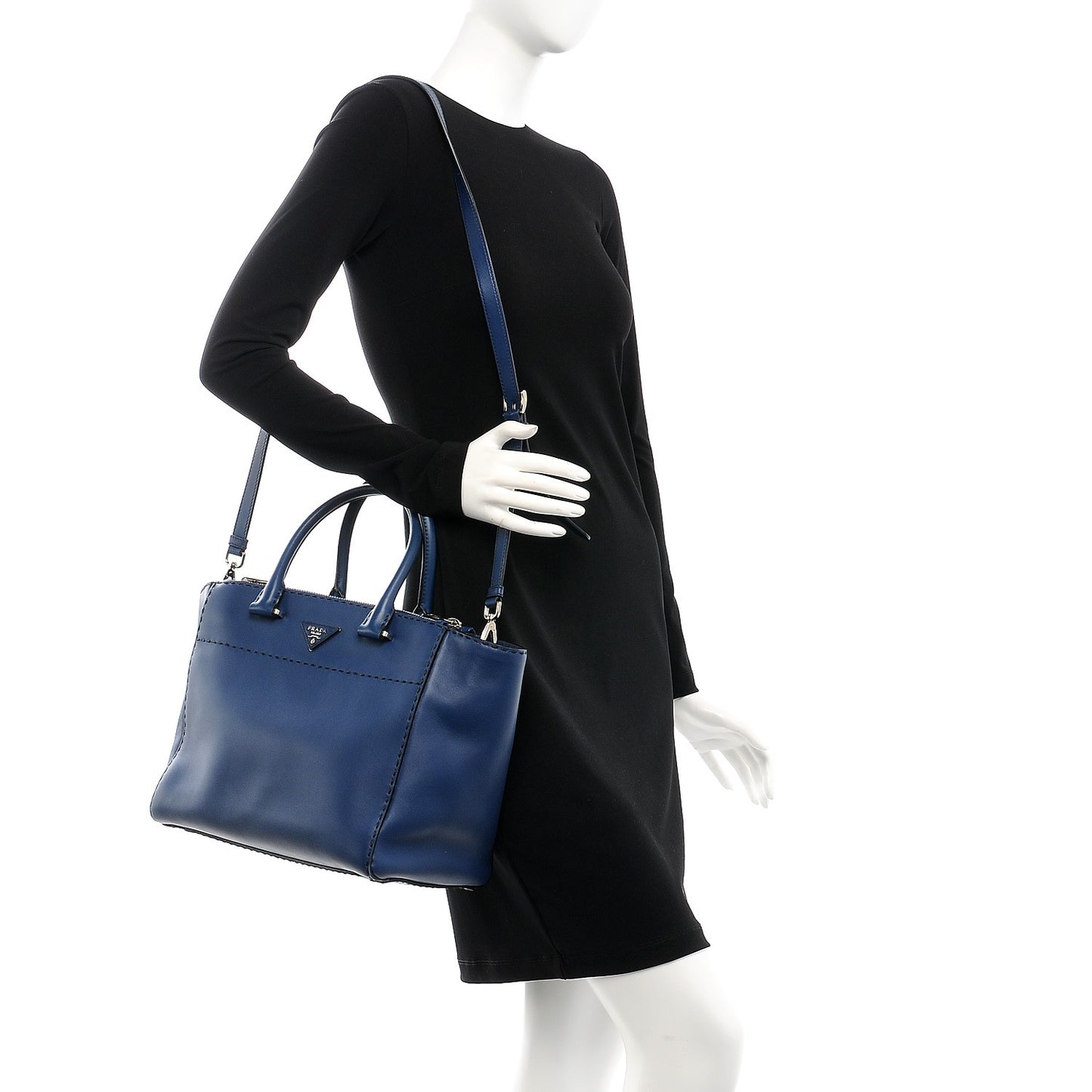 City Calf Small Hand Stitched Galleria Double Zip Tote Bleuette