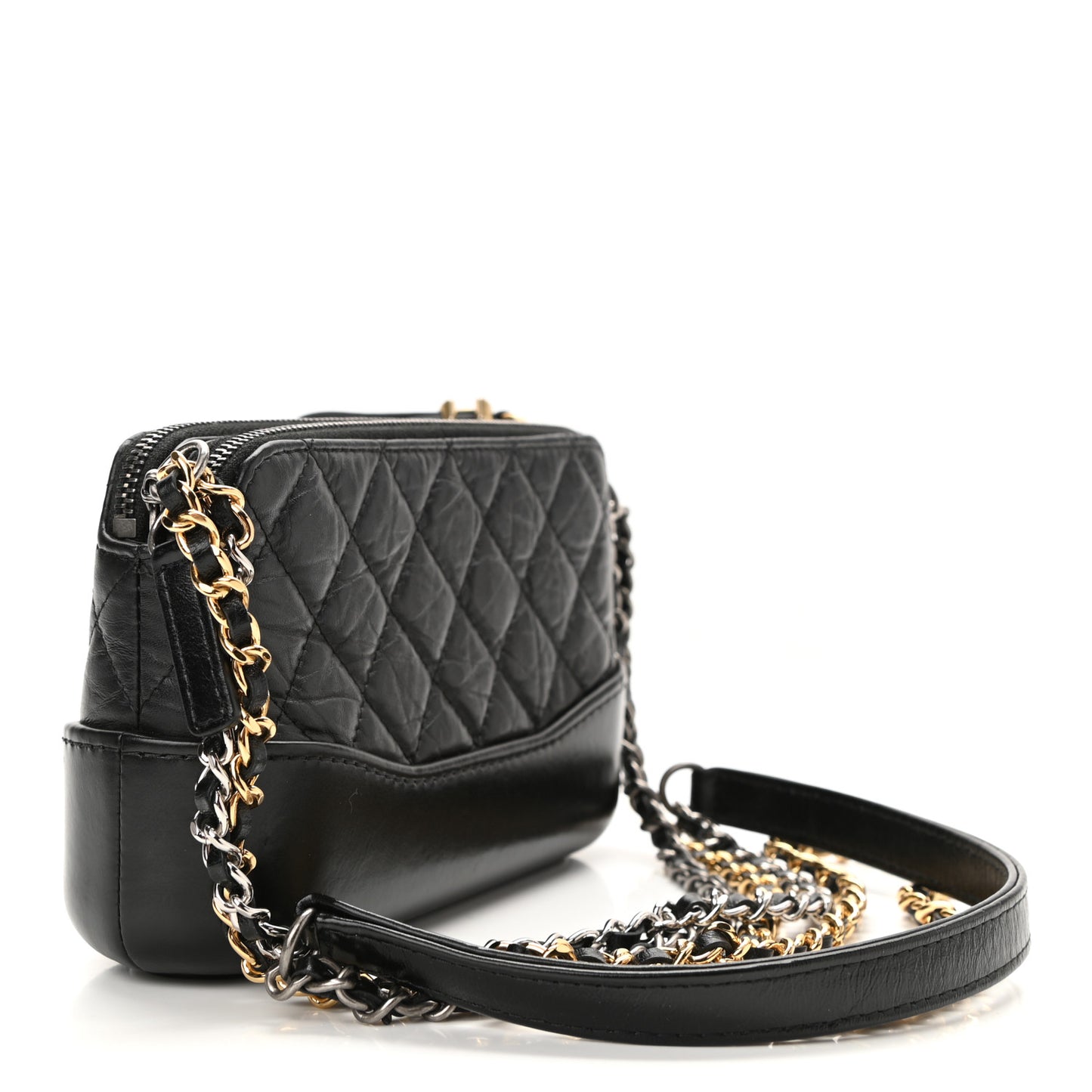 Aged Calfskin Quilted Small Gabrielle Clutch With Chain Black