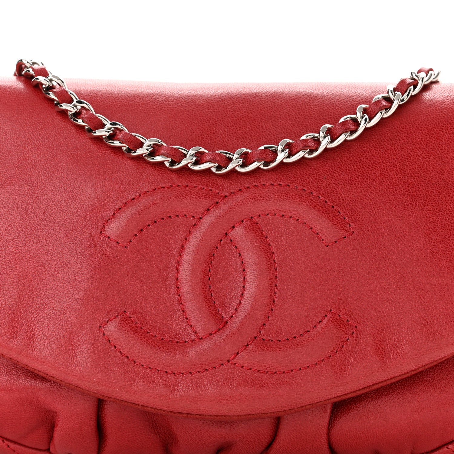 Chanel Lambskin Half Moon Wallet On Chain WOC Red 9 of 11