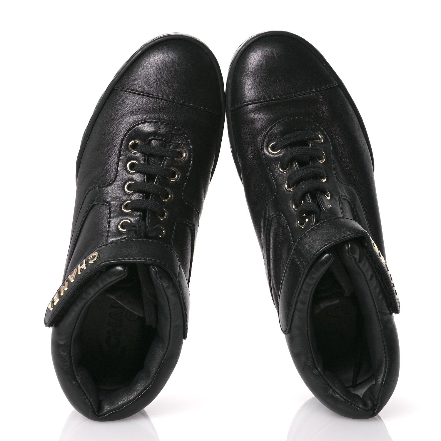 Chanel Lambskin Logo Strap Sneakers 39.5 Black 2 of 9