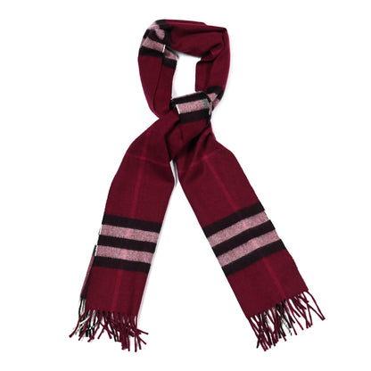 Burberry Cashmere Giant Check Icon Stripe Fringe Scarf Claret 1 of 4