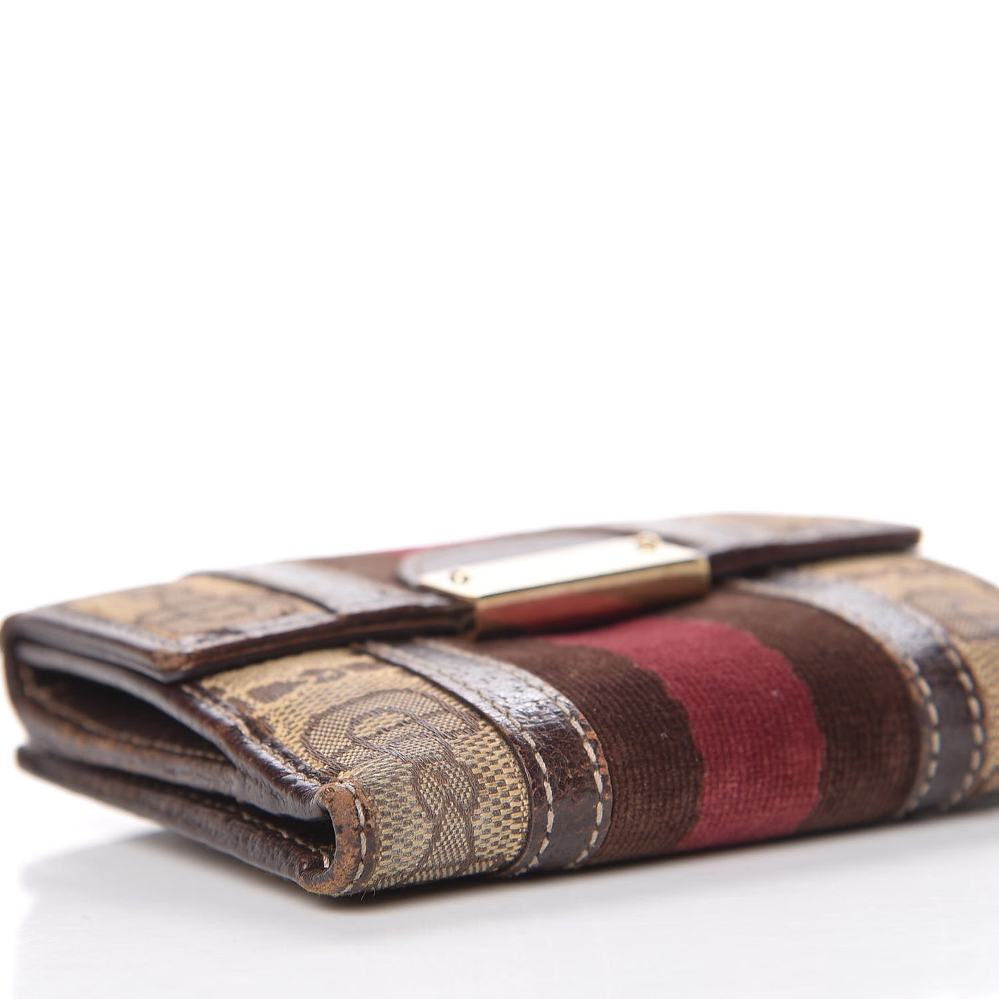 Horsebit Canvas Treasure Compact Wallet Dark Brown