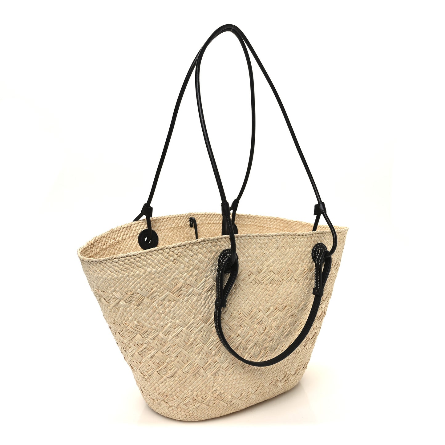 Calfskin Raffia Paulas Ibiza Medium Anagram Basket Tote Bag Natural Black