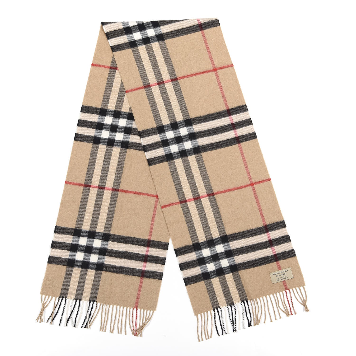 Burberry Cashmere Giant Heritage Check Fringe Scarf Camel 2 of 4