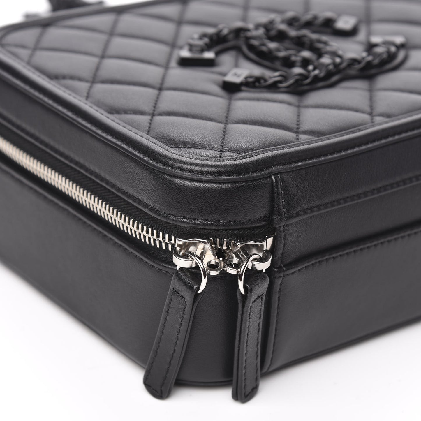 Calfskin Quilted Medium CC Filigree Vanity Case Black