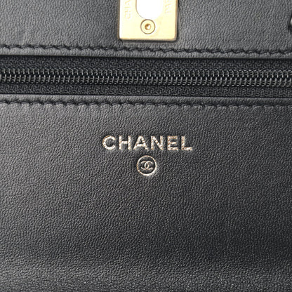 Chanel Lambskin Quilted Pearl Crown Wallet On Chain WOC Black 6 of 13