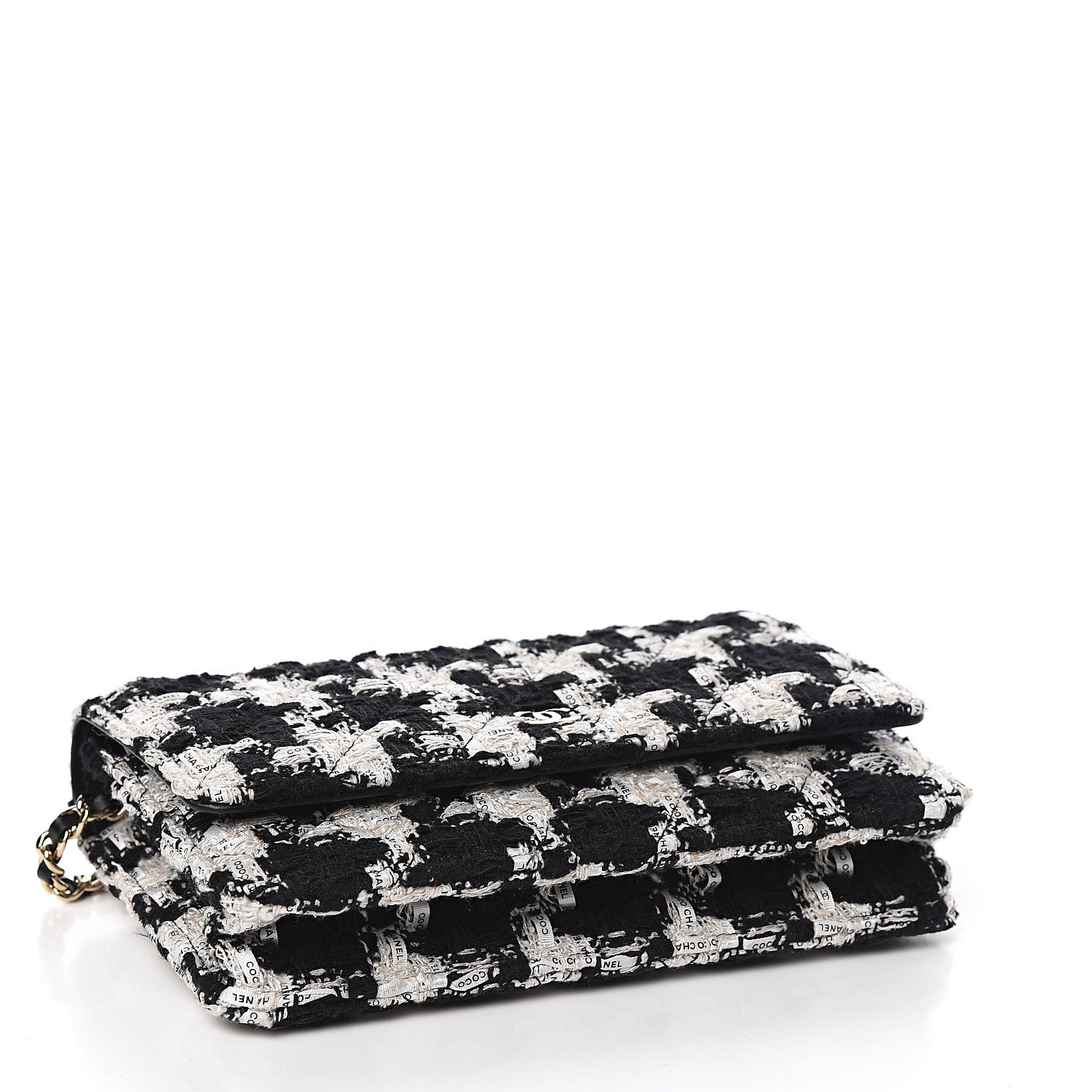 Chanel Tweed Quilted Wallet On Chain WOC Black Ecru White 3 of 11