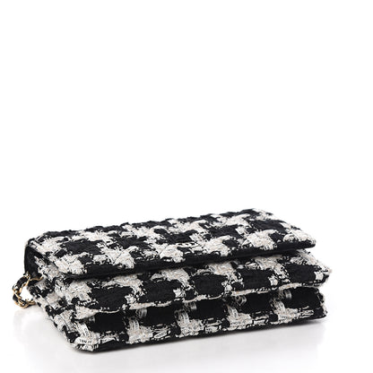 Chanel Tweed Quilted Wallet On Chain WOC Black Ecru White 3 of 11