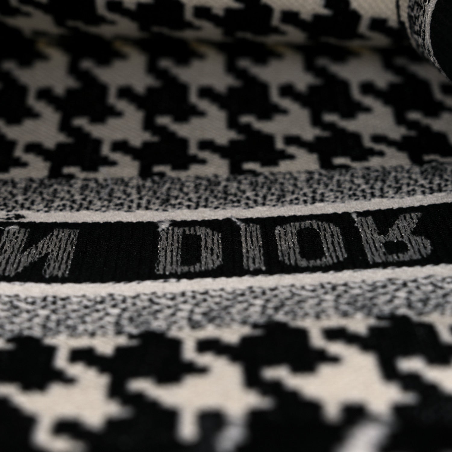 Christian Dior Canvas Macro Houndstooth Embroidered Medium Book Tote Black White 10 of 10