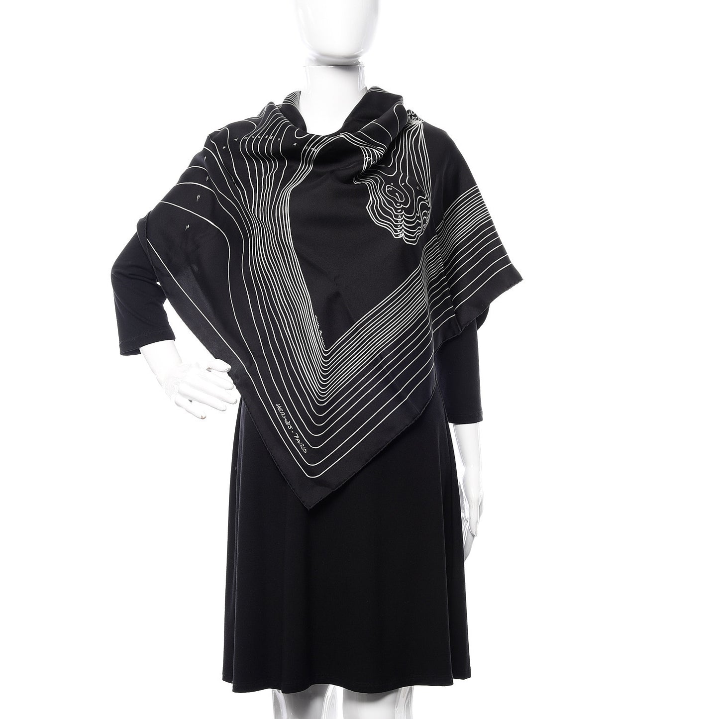Silk Pegase Paysage Scarf 90 Black Beige