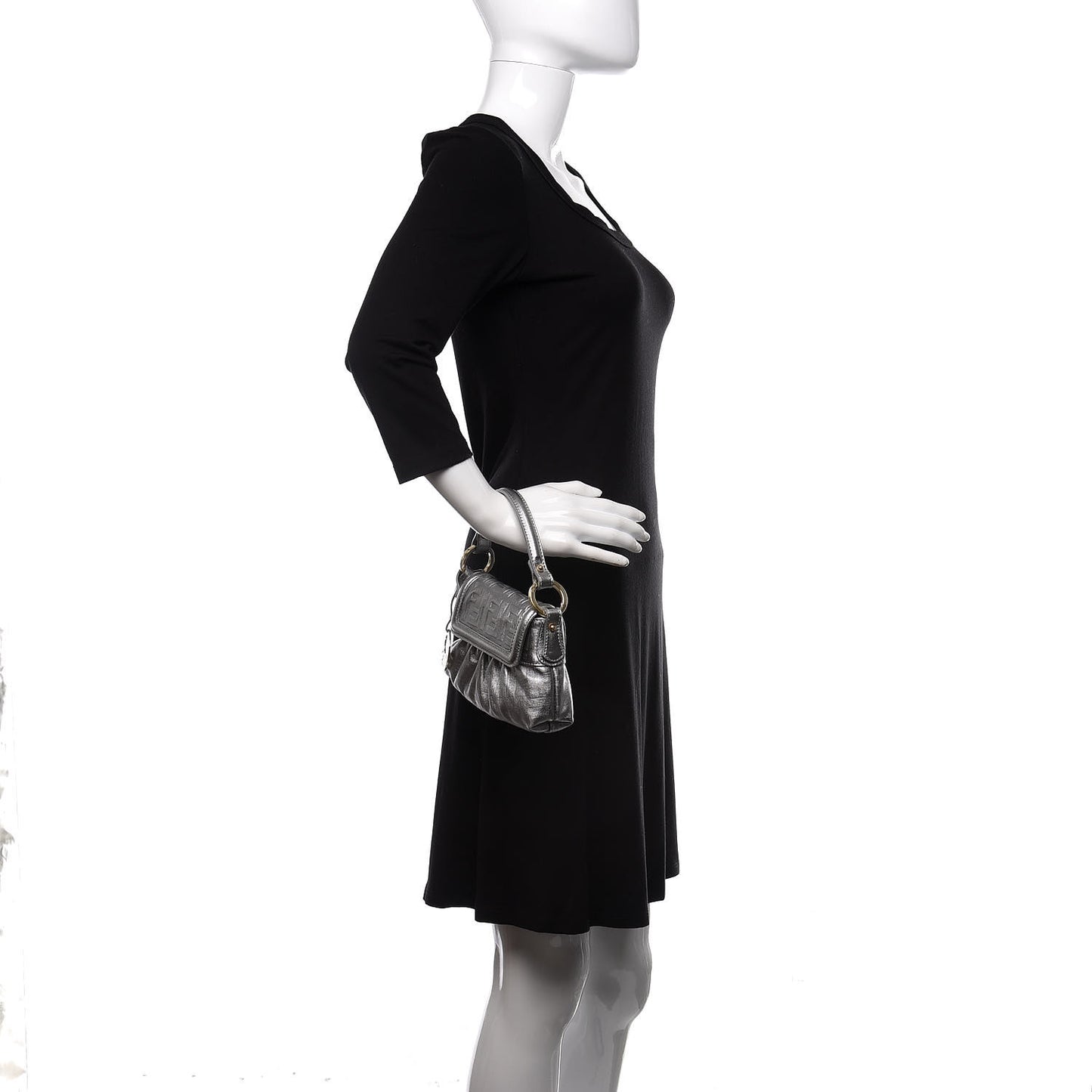 Metallic Calfskin FF Embossed Mini Chef Shoulder Bag Argento