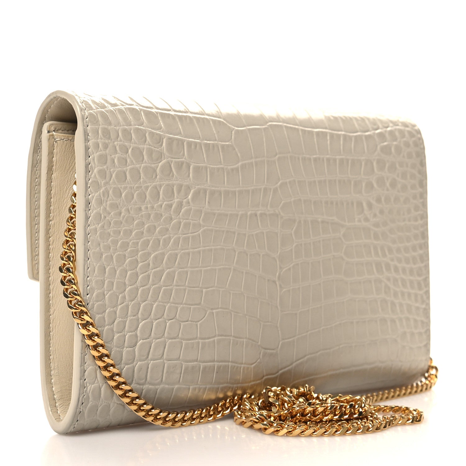 Saint Laurent Calfskin Crocodile Embossed Monogram Uptown Chain Wallet Crema Soft 4 of 12