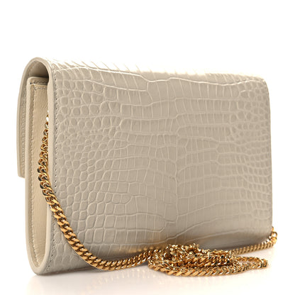 Saint Laurent Calfskin Crocodile Embossed Monogram Uptown Chain Wallet Crema Soft 4 of 12