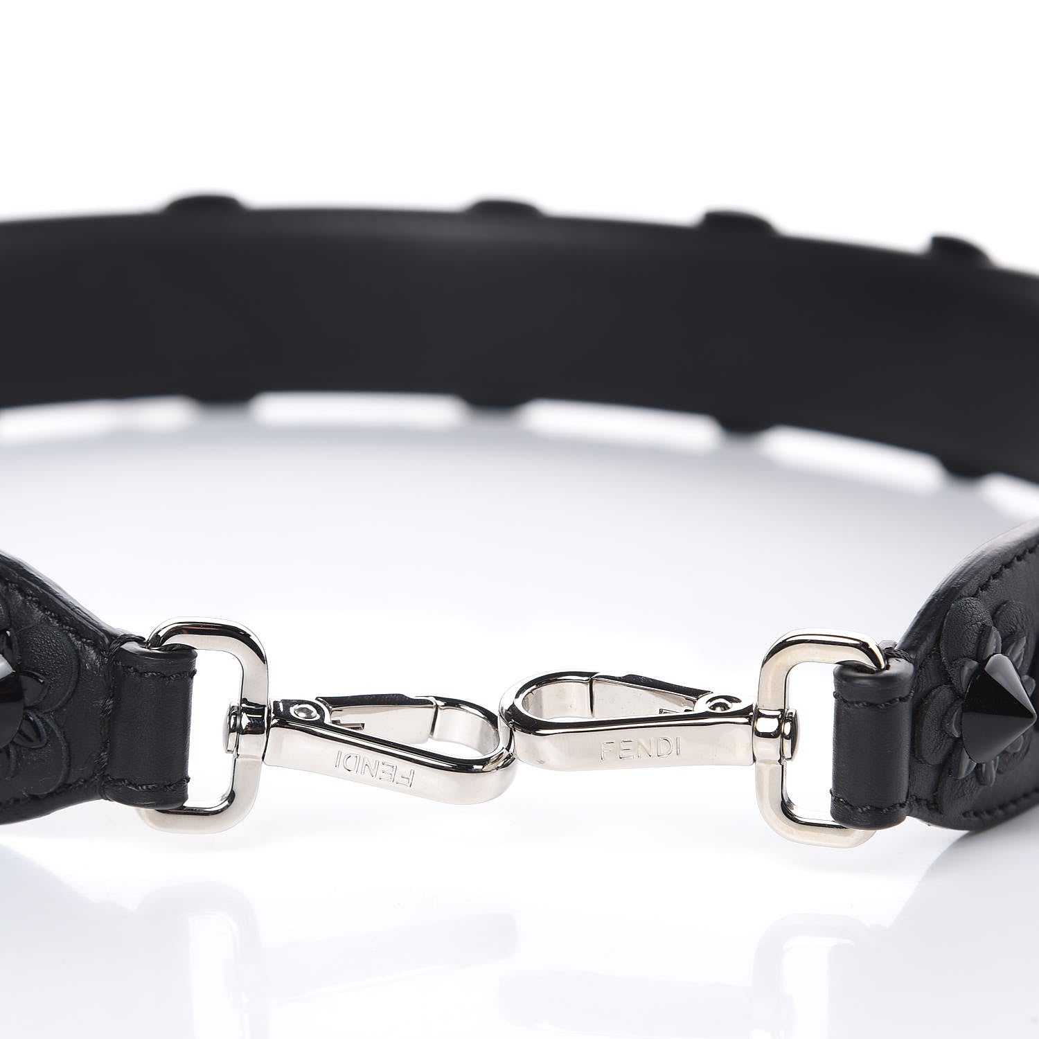 Fendi Vitello Dolce Nappa Patent Flowerland Studded Strap You Black 4 of 4