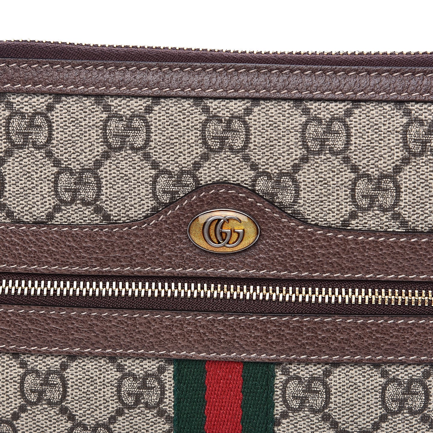 GG Supreme Monogram Large Ophidia Pouch Clutch Brown