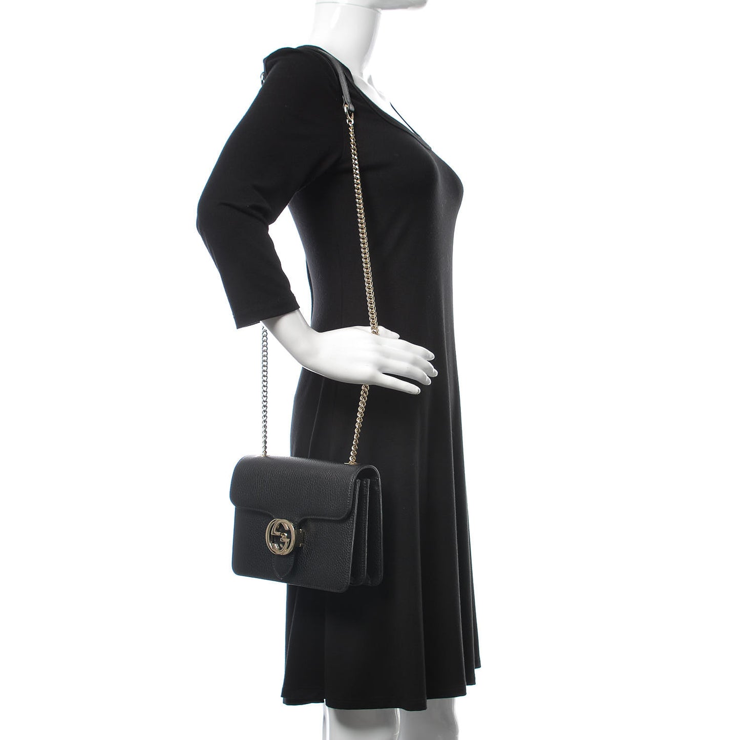 Dollar Calfskin Small Interlocking G Shoulder Bag Black