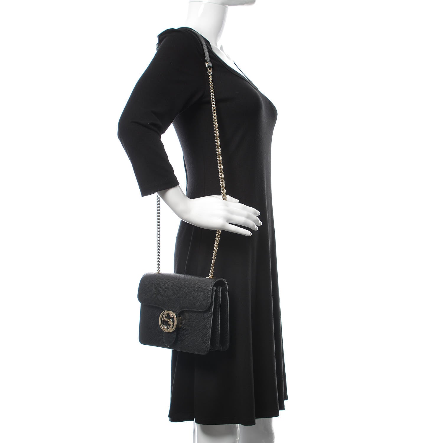 Gucci Dollar Calfskin Small Interlocking G Shoulder Bag Black 2 of 7