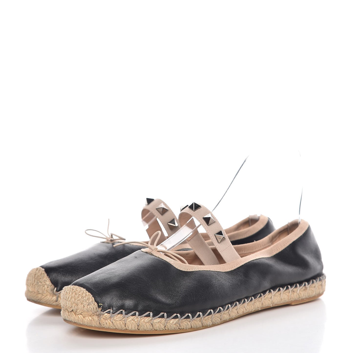 Nappa Rockstud Ballerina Espadrille Flats 36 Black