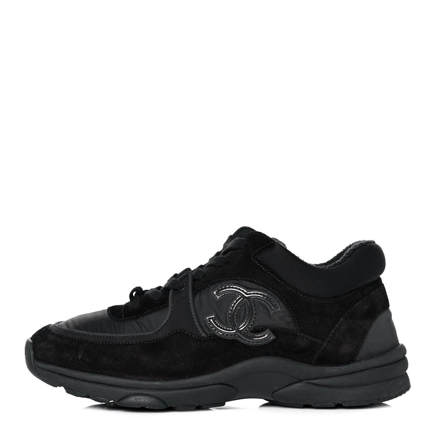 Chanel Fabric Calfskin Suede CC Sneakers 39 Black 1 of 9
