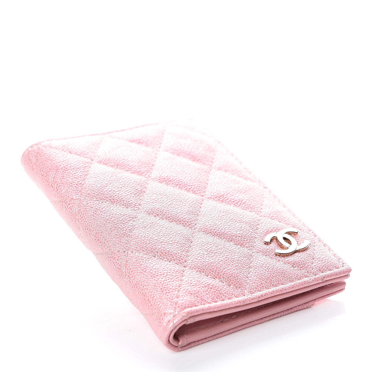 Iridescent Caviar Quilted Card Holder Wallet Rose Pink