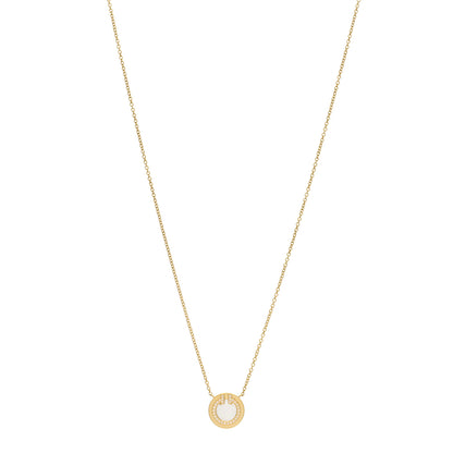 Tiffany 18K Yellow Gold Diamond Mother of Pearl Small T Circle Pendant Necklace 1 of 4