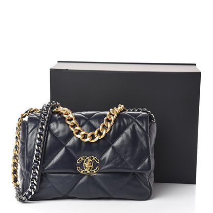 Chanel Goatskin Quilted Large 19 Flap Navy Blue 11 of 11