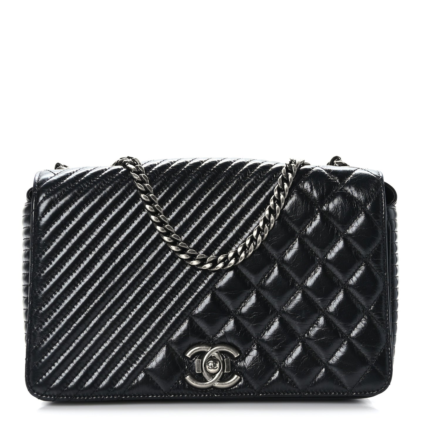 Glazed Calfskin Quilted Medium Coco Boy Flap Black
