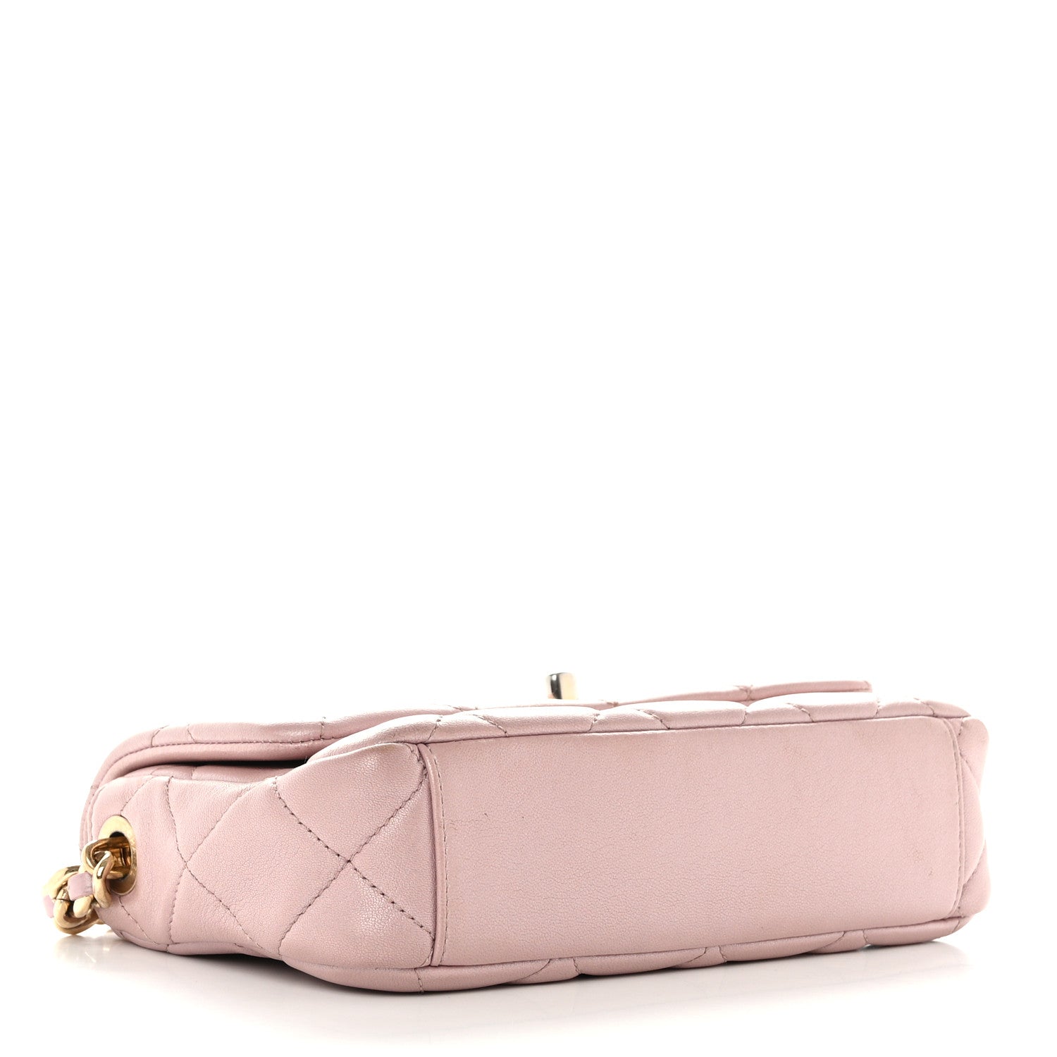 Chanel Metallic Lambskin Quilted Logo Charm Chain Flap Pink 4 of 12
