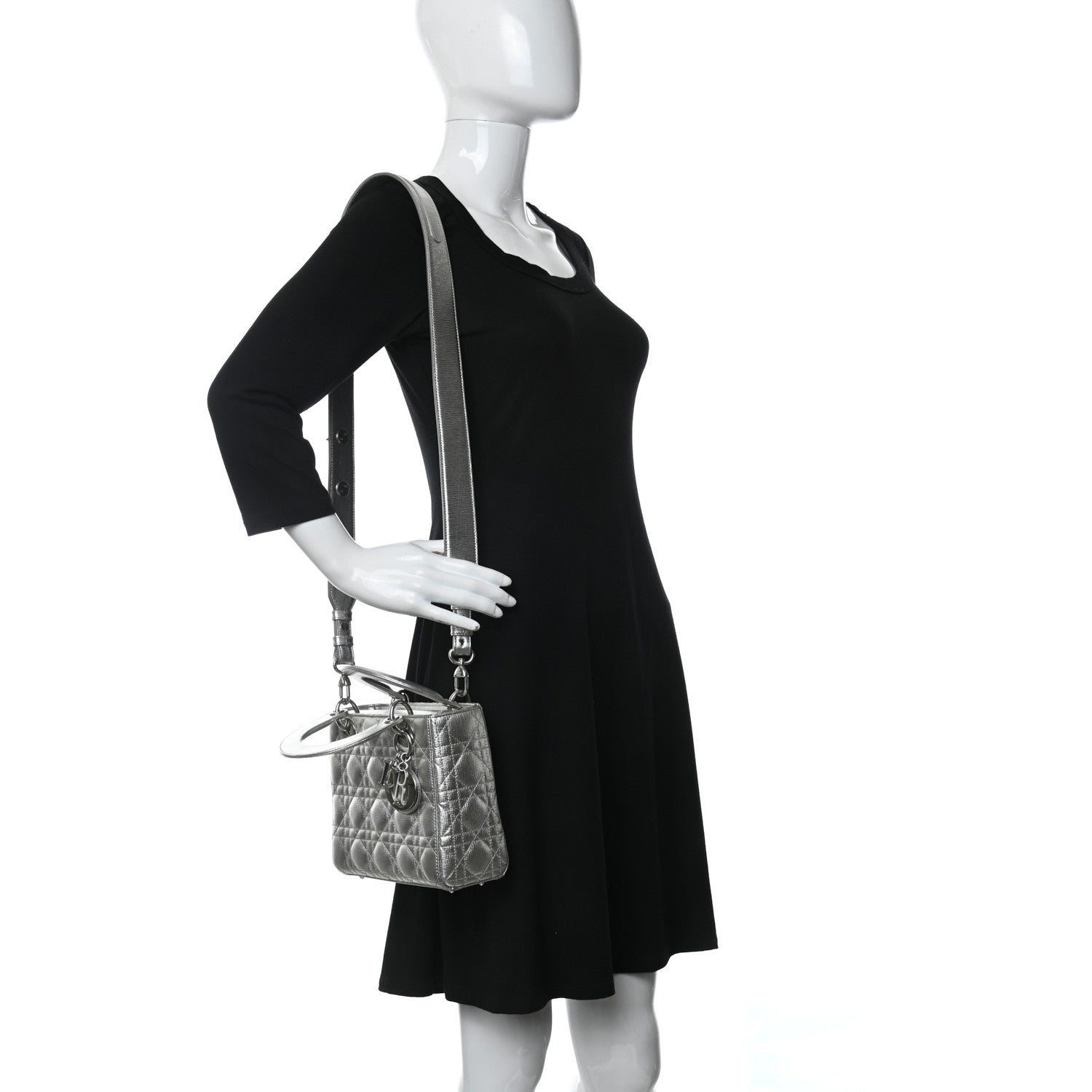 Christian Dior Metallic Grained Calfskin Cannage My ABCDior Lady Dior Silver 2 of 8