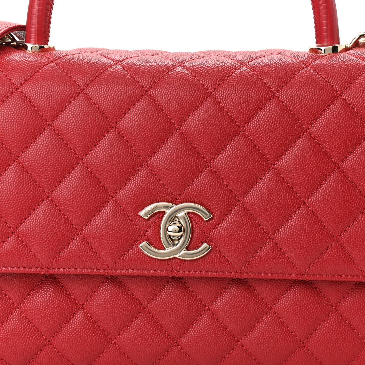 Caviar Lizard Embossed Quilted Small Coco Handle Flap Red