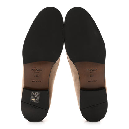 Prada Suede Calfskin Metal Triangle Logo 10mm Loafers 38.5 Corda 6 of 8