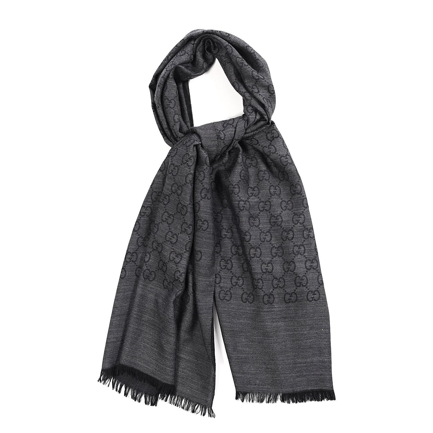 Gucci Wool Silk GG Monogram GGNat Scarf Anthracite 1 of 5