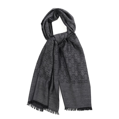 Gucci Wool Silk GG Monogram GGNat Scarf Anthracite 1 of 5