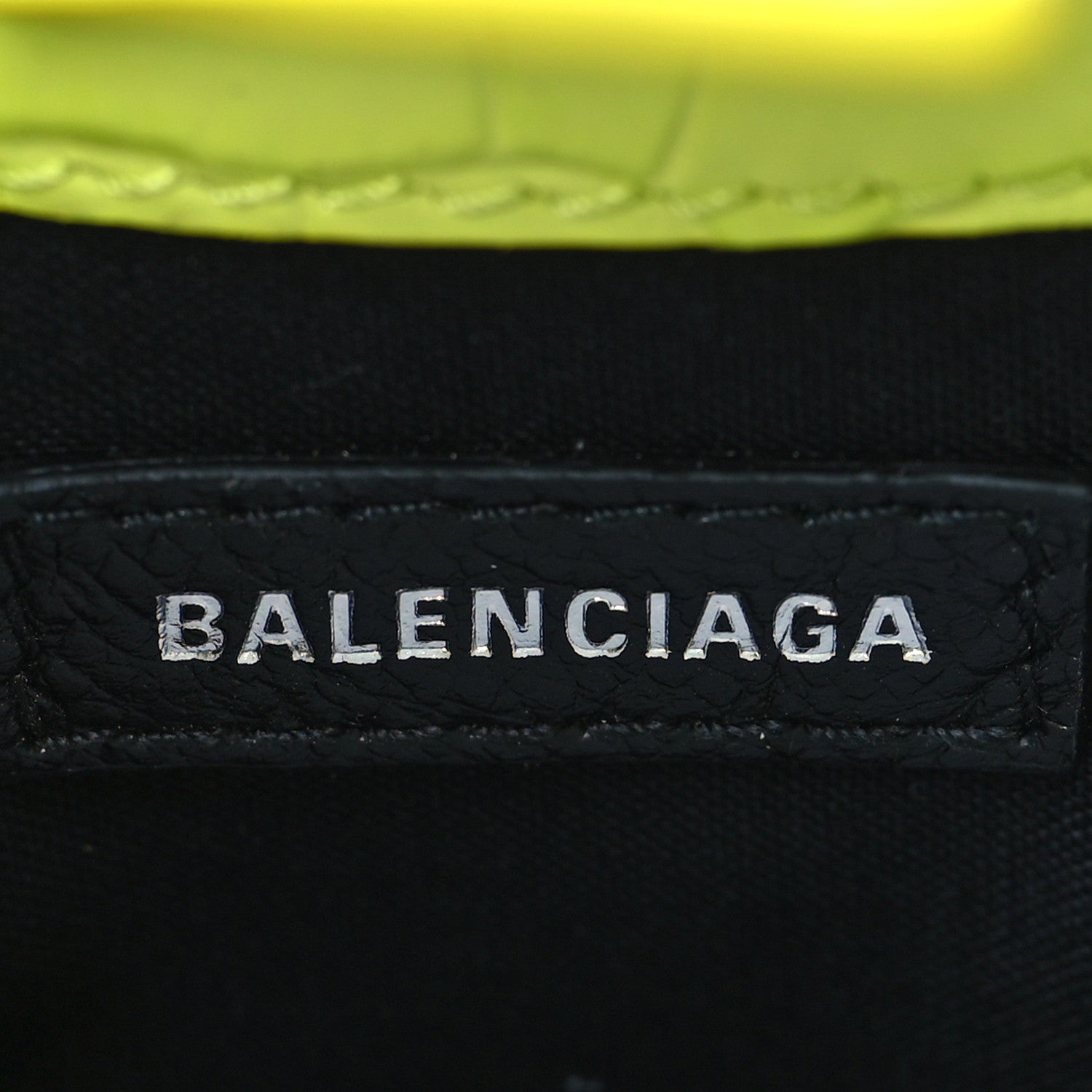 Balenciaga Calfskin Crocodile Embossed Logo Shopping Phone Holder Bag Lime 6 of 10