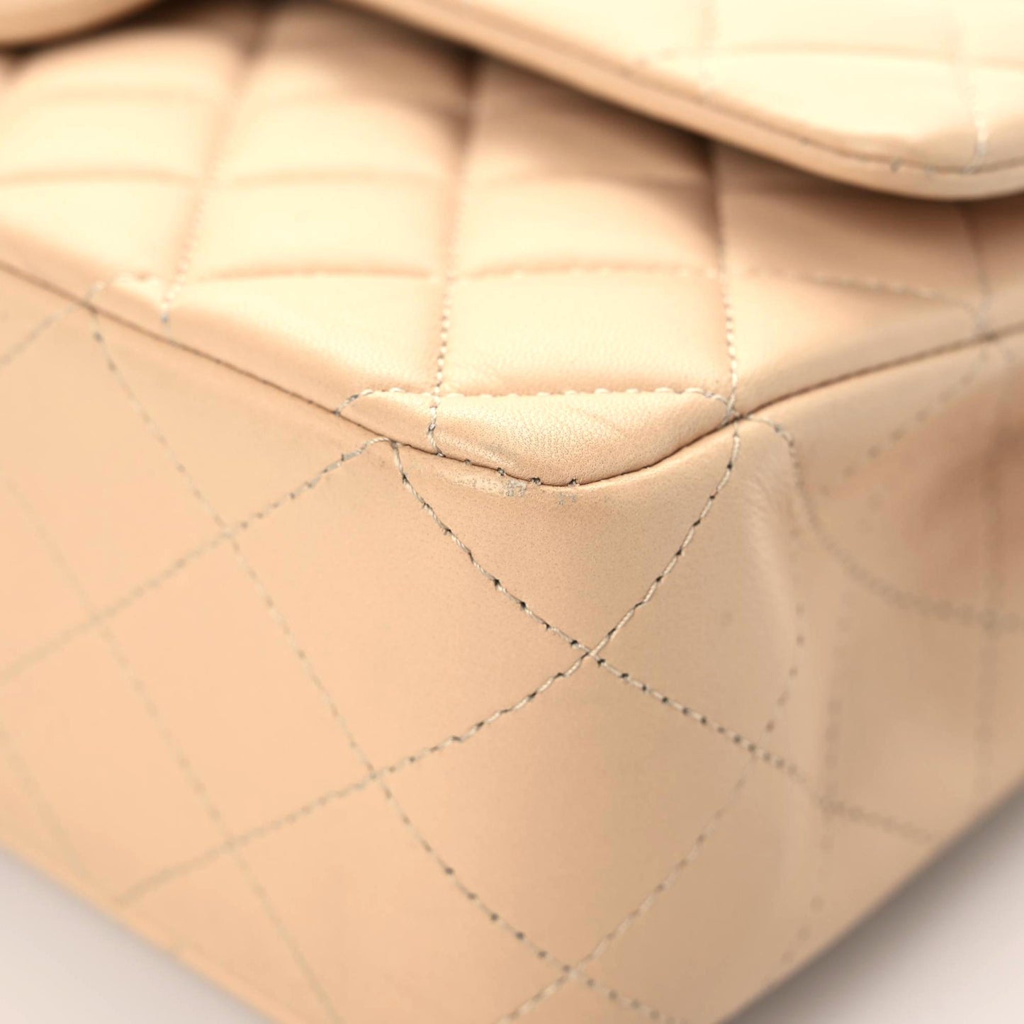 Lambskin Quilted Medium Double Flap Beige