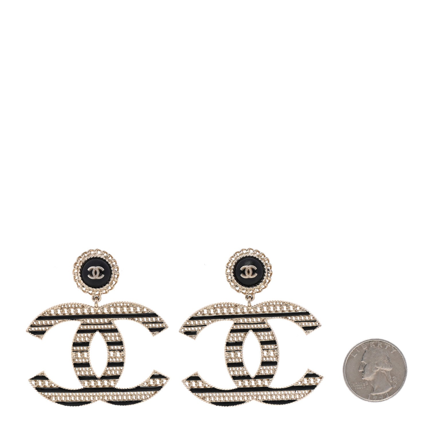 Chanel Metal Enamel Chain CC Drop Earrings Gold Black 2 of 5