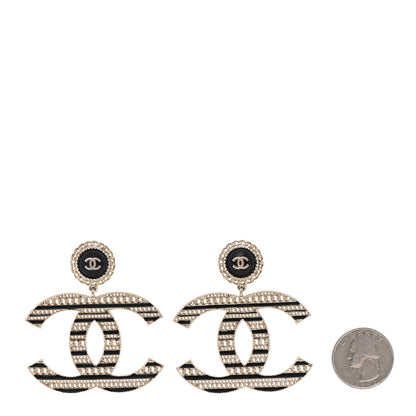 Chanel Metal Enamel Chain CC Drop Earrings Gold Black 2 of 5