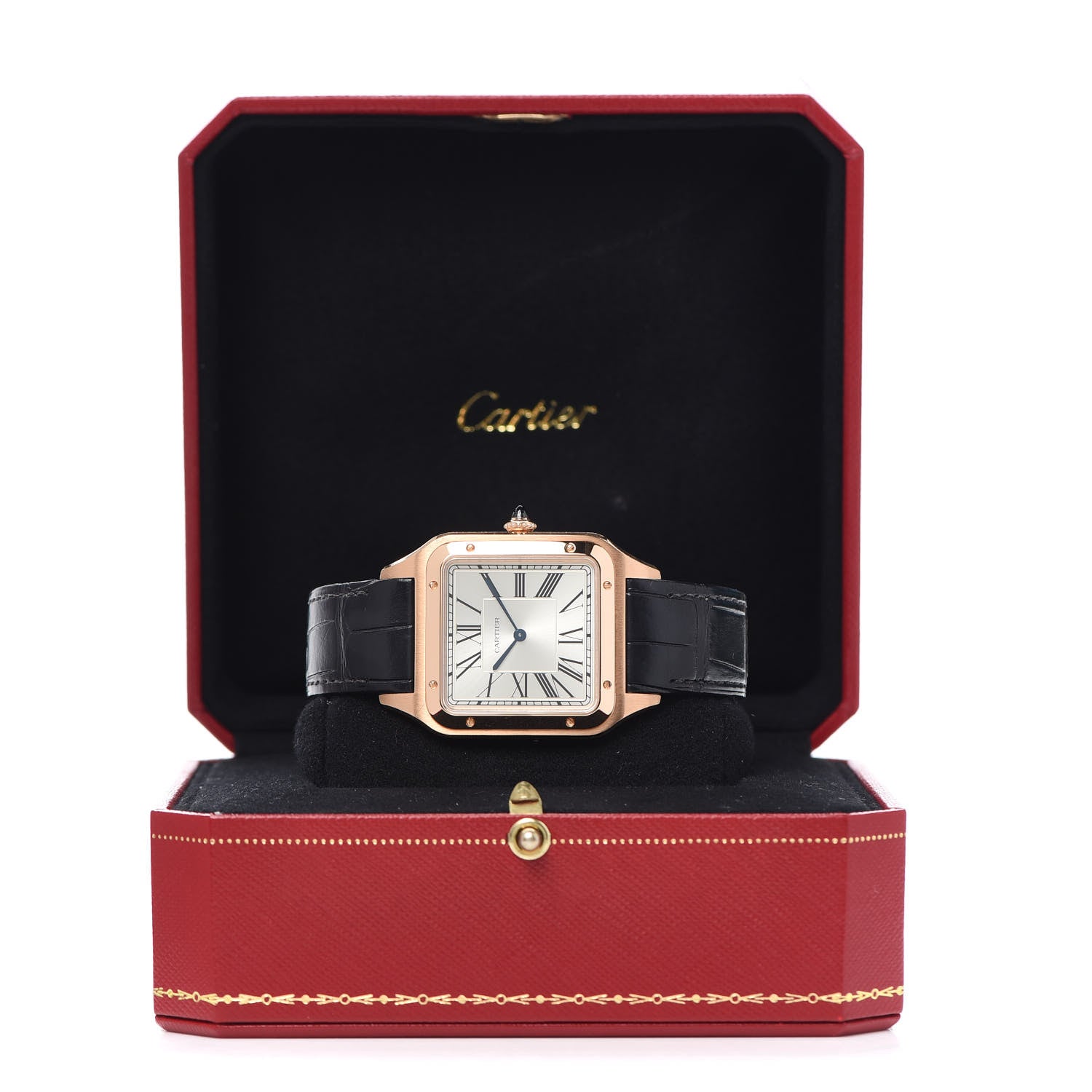 Cartier 18K Pink Gold Alligator 34mm Santos Dumont Watch 5 of 5