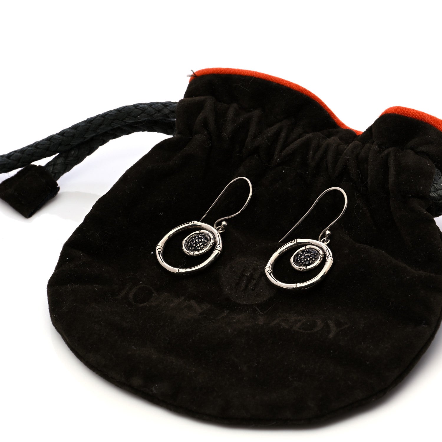 John Hardy Sterling Silver Black Sapphire Drop Hoop Earrings 7 of 7