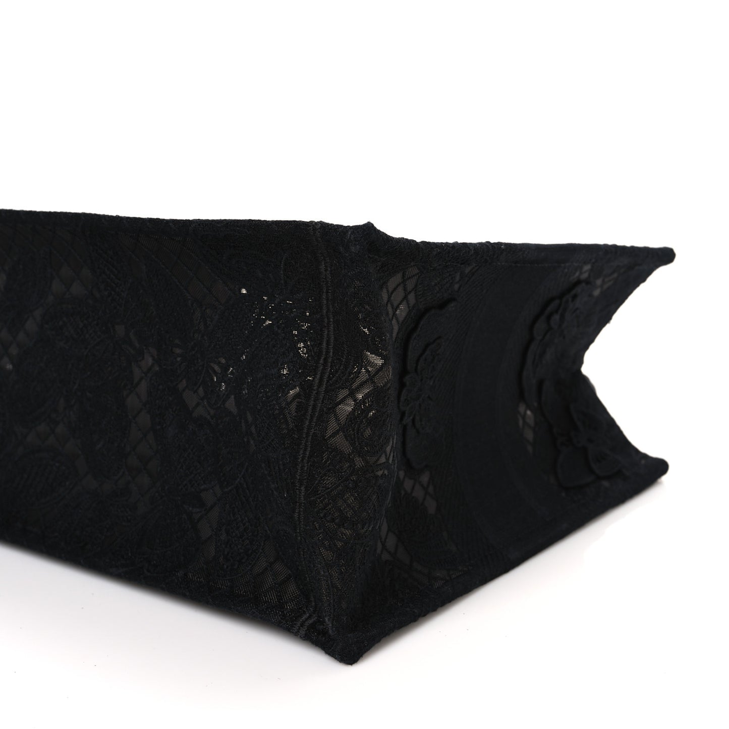 Embroidered 3D Macrame D-Lace Butterfly Medium Book Tote Black