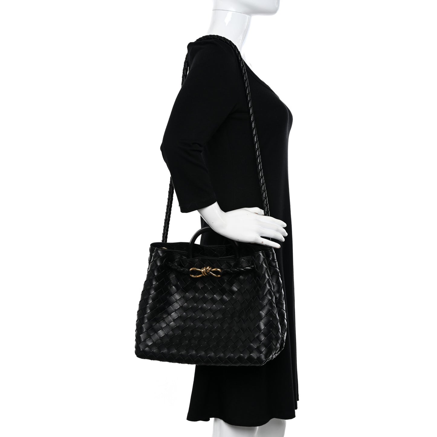 Nappa Intrecciato Medium Andiamo Shoulder Bag Black