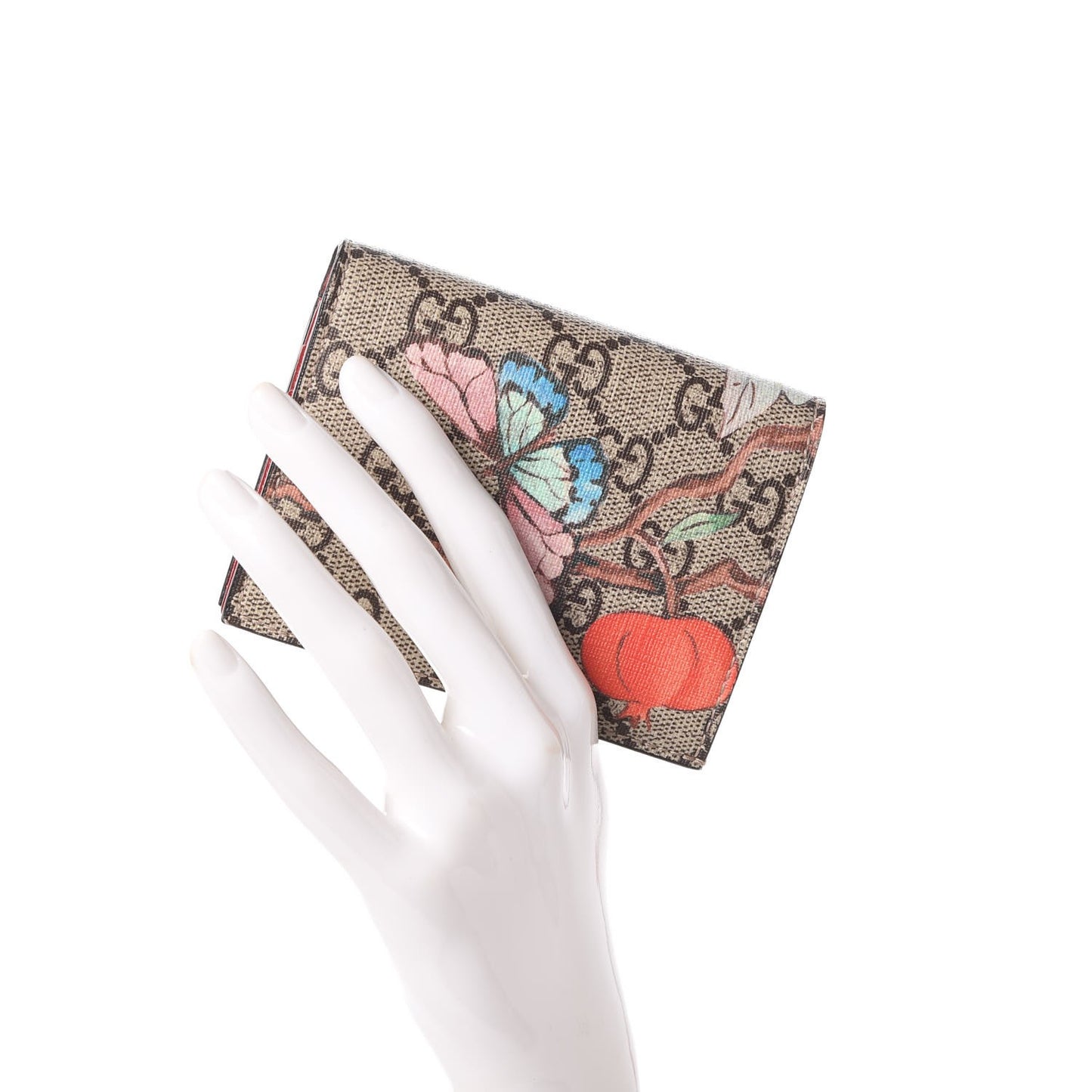 GG Supreme Monogram Tian Card Case Beige Multicolor Red