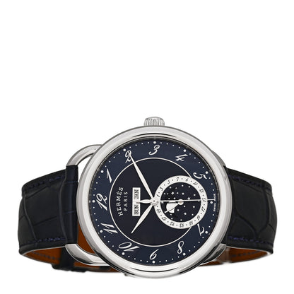 Hermes Stainless Steel Alligator 43mm Arceau Grande Lune Automatic Watch Bleu Abysse 2 of 5