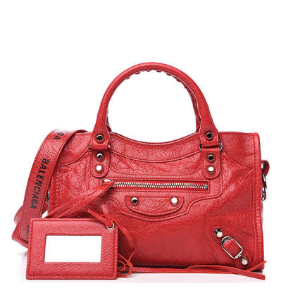 Balenciaga Agneau Classic Silver Hardware Mini City Logo Strap Rouge Cardinal Black 1 of 9