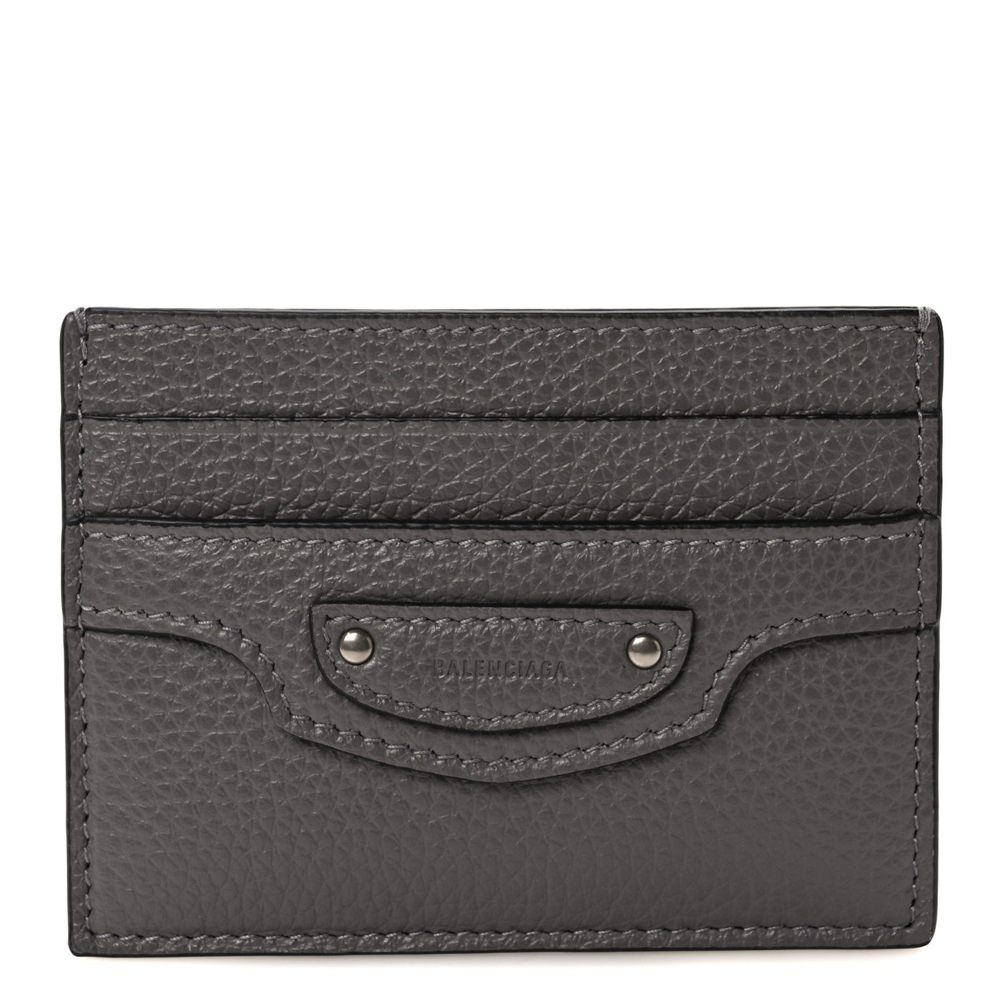Grained Calfskin Neo Classic Silver Hardware Card Holder Dark Grey