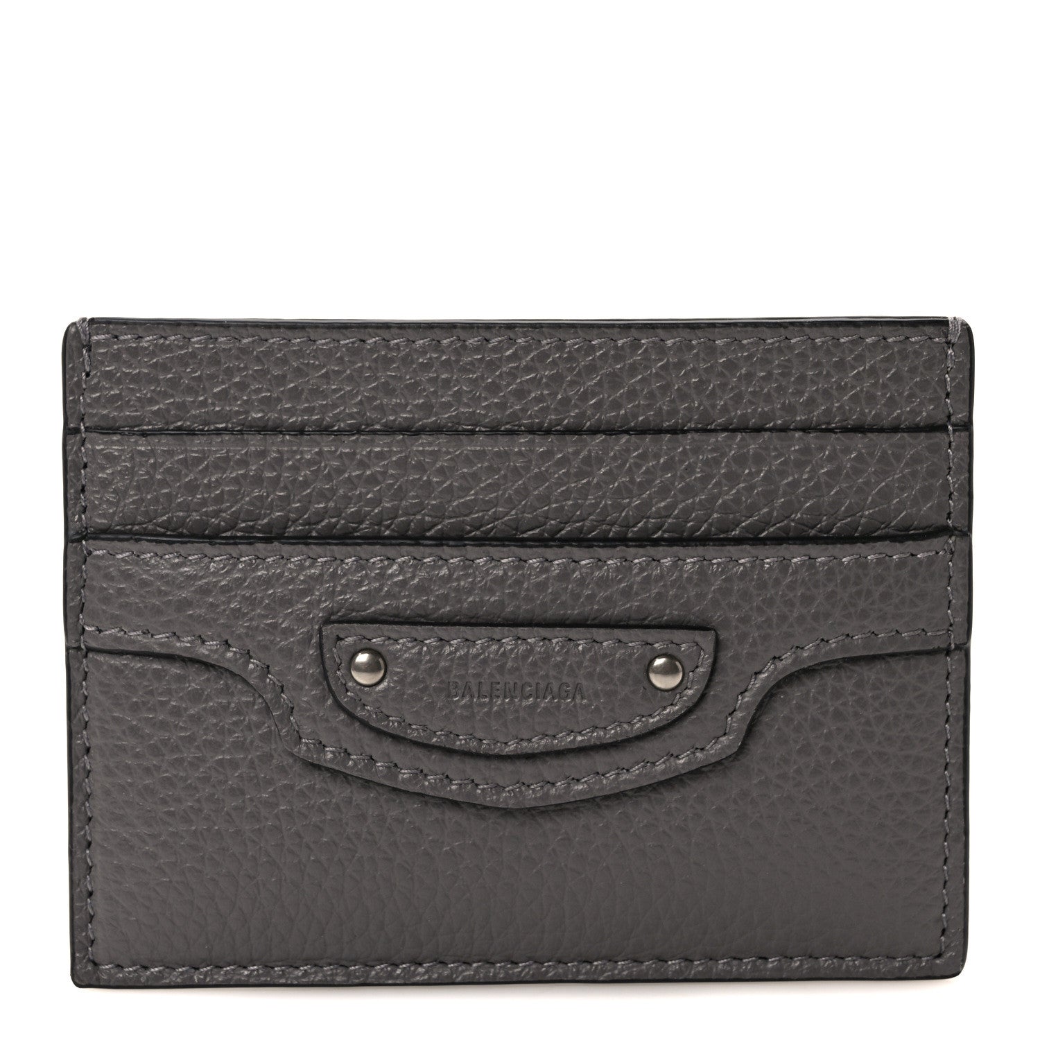 Balenciaga Grained Calfskin Neo Classic Silver Hardware Card Holder Dark Grey 1 of 7