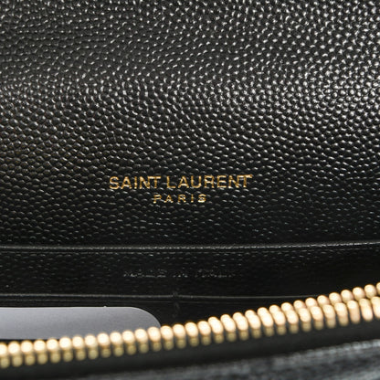 Saint Laurent Grain De Poudre Matelasse Chevron Monogram Envelope Chain Wallet Black 6 of 6