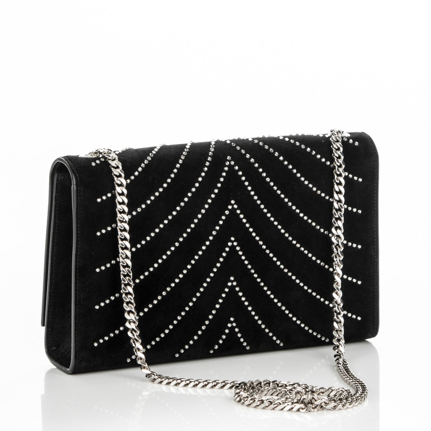 Suede Crystal Medium Classic Monogram Kate Satchel Nero Black